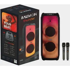 Caixa de Som Bluetooth Portátil Baumon Thunder com LED 2 Microfones Sem Fio Bateria 3000mAh Preto FG210-08
