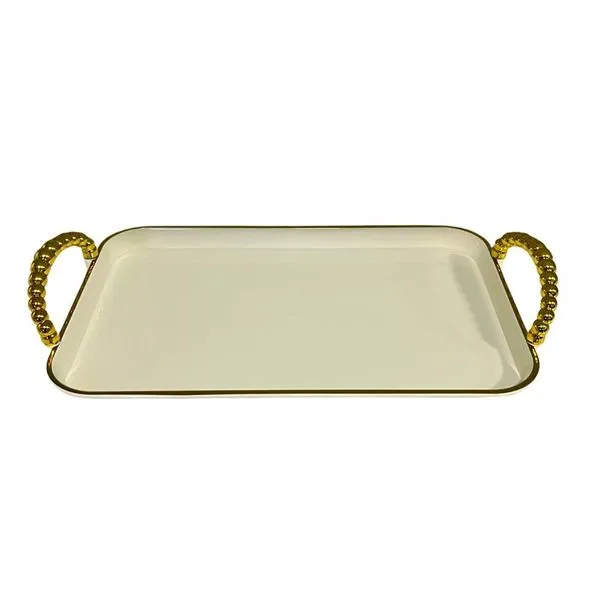 Bandeja Decorativa Interponte Branco E Dourado 32,5cm HU42620 (MP)