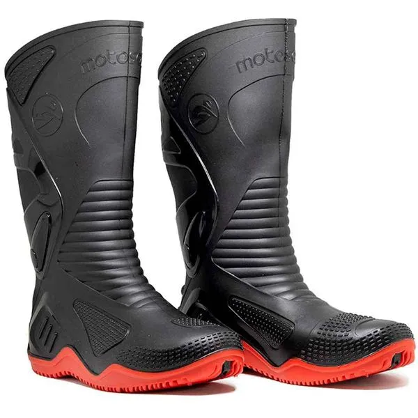 Bota Motoqueiro Bracol Nº43 Motosafe Cano Longo PVC Impermeável Preta Solado Vermelho (MP)