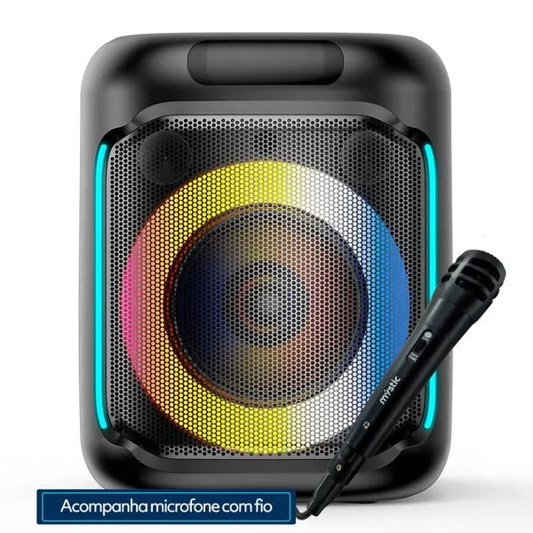 Caixa De Som Karaokê Mystic Out Mini Pro Com Microfone 40W RMS (MP)