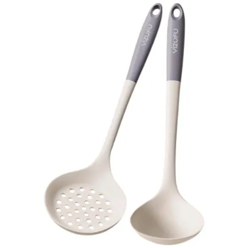 Kit com Colher de Sopa e Escumadeira de Silicone Tao com Gancho Branco T-BI