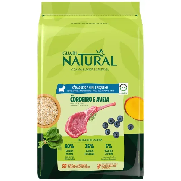 Ração Guabi Natural Cães Adultos Raças Mini e Pequeno Cordeiro e Aveia 10,1 kg