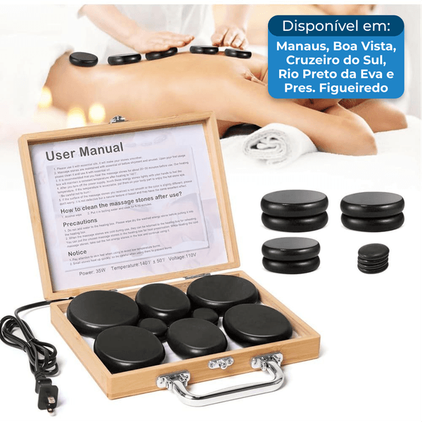 Kit de Massagem com Pedras Quentes 10 Peças Preto A-BI