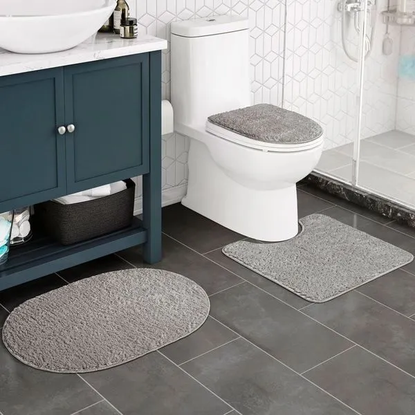 Kit Tapete Para Banheiro Adomes 3 Peças Comfort Cinza (MP)