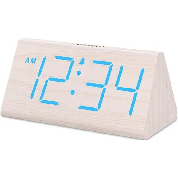 Despertador Digital Decorativo Dreamsky Madeira/Branco/Azul A-MBI