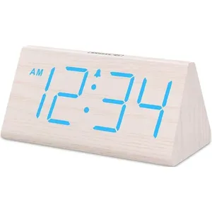 Despertador Digital Decorativo Dreamsky Madeira/Branco/Azul A-MBI