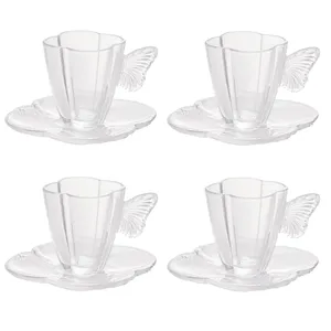 Conjunto de Xícaras de Chá Com Pires Butterfly Wolff 4 Peças 80ml Vidro