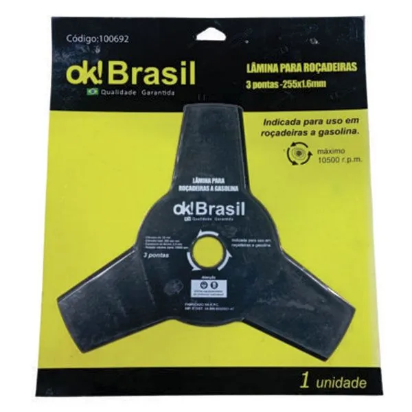 Lâmina Para Roçadeira OK! Brasil 3 Pontas 255x1,6mm (MP)