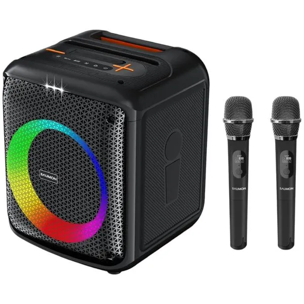 Caixa de Som Bluetooth Baumon Pulse com 2 Microfones e LED Preto