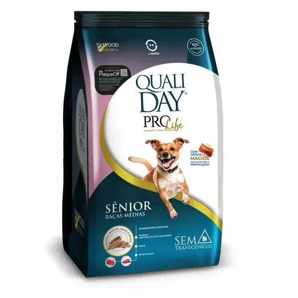 Ração Qualiday Pro Life Cães Sênior Raças Médias e Grandes Frango, Batata Doce e Romã 2,5 kg