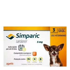 Simparic antipulgas para Cães de 1,3 a 2,6Kg 5mg 3 comprimidos