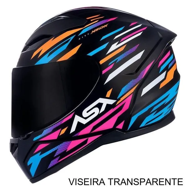 Capacete ASX City Arrow Brilho Preto E Rosa 54 (MP)
