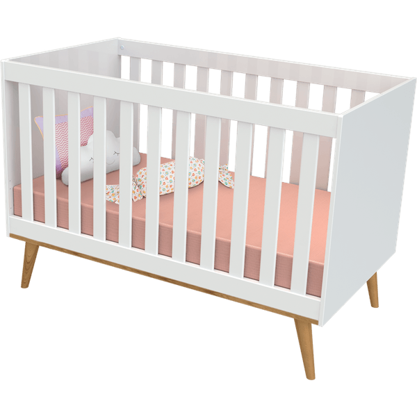Berço Mini Cama Ludmila, MDF, Pintura Atóxica, Pés em Madeira Maciça - CB007 Branco / Amadeirado