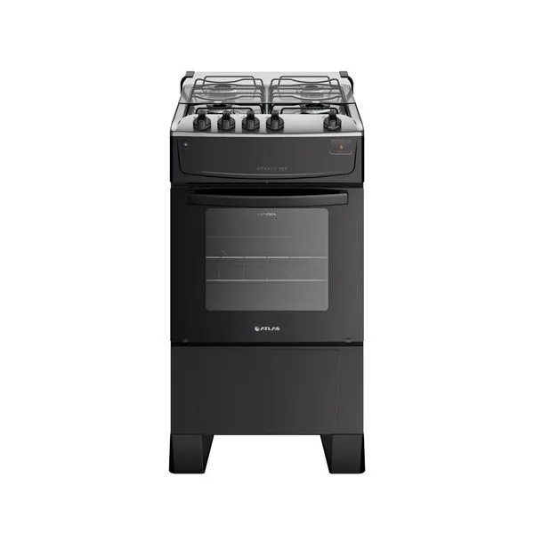 Fogão Atlas 4 Bocas Mesa Inox Mônaco Top Preto Bivolt