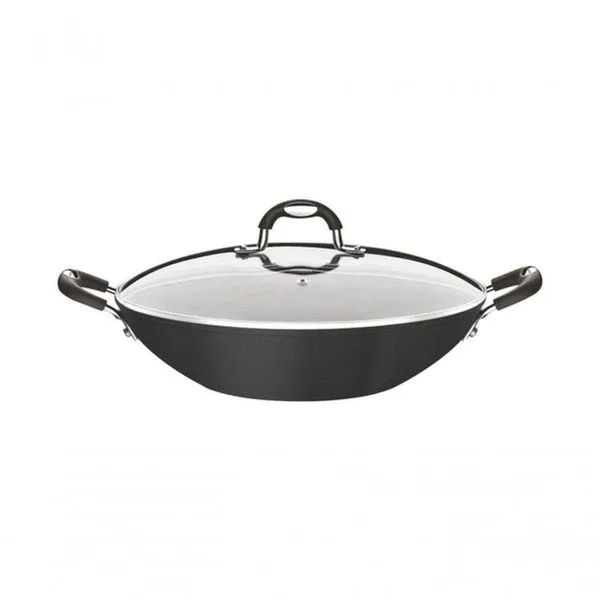 Wok Tramontina Mônaco Induction Em Alumínio Com Revestimento Antiaderente Starflon Premium Preto Com Tampa 32cm