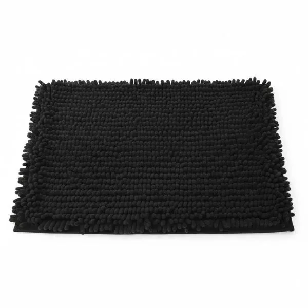 Tapete Antiderrapante Bouton Chenille Ginko Microfibra Preto 40x60cm (MP)