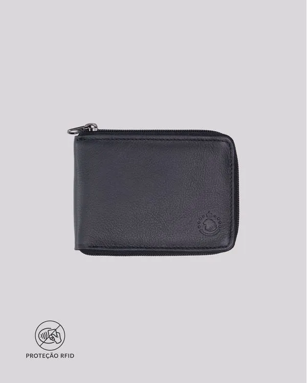 Carteira Masculina Couro RFID Clássica Zíper| Madrid 733I PRETO