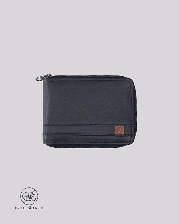 Carteira Masculina Couro RFID Clássica Zíper | Siena 533AV PRETO