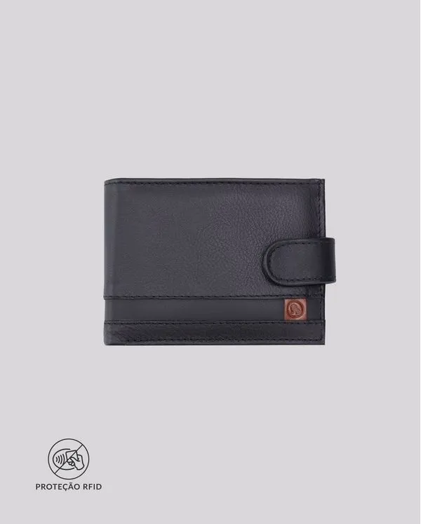 Carteira Masculina Couro RFID Clássica Botão | Siena 543AV PRETO
