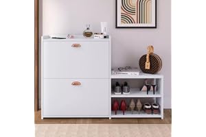 Sapateira Com Banco Moderna 2 Gavetas Basculantes 18 Pares Sapatos Para Quarto Hall de Entrada Closet (Branco)