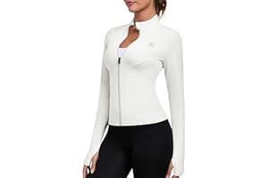 AURVAE Jaqueta feminina de treino com zíper completo, leve, para corrida, caimento justo, com orifícios para o polegar