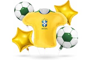 Kit Balões Futebol Copa Brasil Premium – Decoração Festa Futebol com Bola, Taça Champion, Camisa Brasil, Orbz 4D e Kits Varia