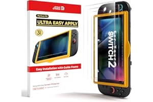 JSAUX Kit com 3 Películas de Vidro Temperado para Nintendo Switch 2 (2025), Fácil de Instalar com Moldura Guia Protetor de Vi