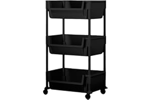 Carrinho Organizador Multiuso 3 Prateleiras com Rodinhas para Cozinha Banheiro Salão Manicure Cabeleireiro (Preto)