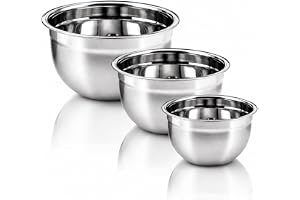 Conjunto 3 Tigelas Inox Premium 18cm 20cm 22cm – Bowls Aço Inoxidável Empilháveis Resistentes para Salada Massa Mistura Cozin