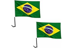 Kit 2 Bandeiras do Brasil para Carro com Haste 45x30cm – Bandeira da Seleção Brasileira para Vidro Automotivo – Ideal para Co