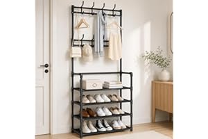 Sapateira Organizadora com Cabideiro 4 Prateleiras 12 Pares 8 Ganchos Multiuso – Arara Vertical Metal 30kg – Quarto Closet Ap