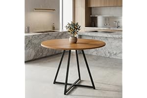 Mesa Redonda 4 Lugares Estilo Industrial para Sala de Jantar e Escritório Tampo MDF e Base de Aço (Amadeirado/Pé Preto)