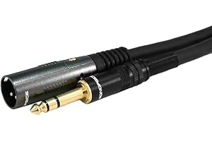 Monoprice XLR macho para cabo macho TRS de 0,6 cm - banhado a ouro, alta fidelidade e elimina ruído no estúdio de gravação e