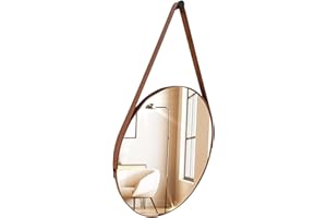 Espelho Adnet Redondo Decorativo 40cm em Couro Sintético Cor Marrom – Elegância e Sofisticação para seu Ambiente (Caramelo)