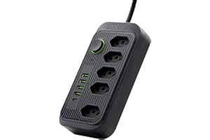 Extensão Tomada, Régua Tomada, Régua de Energia, 5 Tomadas, 4 Interfaces USB, 1 Porta USB Tipo-C, Cabo de Alimentação de 1,9