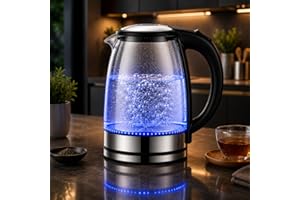Chaleira Elétrica de Vidro 1,8L 127V com LED Azul – Aquecimento Rápido, Desligamento Automático e Base 360° | Ideal para Chá,