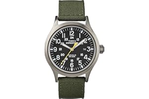 Timex Relógio masculino Expedition Scout de 40 mm – caixa preta e mostrador com pulseira deslizante de couro oliva