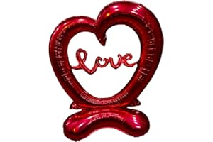 Balão Metalizado 3D Urso ou Coração LOVE com Base Decoração Dia dos Namorados 58" (145 cm) (Coração com Base – LOVE, 58"Poleg