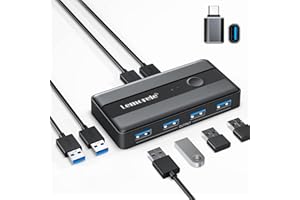 Lemorele USB 3.0 Switch, seletor de USB 3.2 KVM Switch Gen 1 com velocidade de 5 Gbps, switcher 2 entradas e 4 saídas para 2