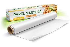 Papel Manteiga Antiaderente 10m x 30cm Rolo Culinário para Forno, Micro-ondas e Air Fryer, Resistente ao Calor, Não Gruda, Id