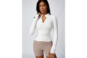 Jaqueta feminina de treino com zíper, slim fit, ioga, com bolsos, camiseta de corrida atlética, orifícios para polegar, acade
