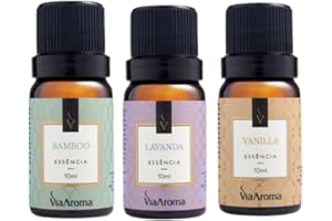 Kit 3 Essências Via Aroma De Aromatizador Aromaterapia 10ml - Lavanda Francesa, Bamboo e Capim Limão