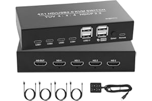 KVM,HDMI KVM Switch 1 Monitor 4 Computers, Interruptor KVM, HDMI KVM Switch for Keyboard Mouse Printer, Supports 4K@60Hz, Inc