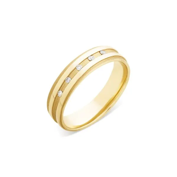 Aliança Especial de Casamento em Ouro 18K e Diamantes - 5mm Perfil Anatômico Aliança Especial de Casamento em Ouro e Diamante - 5mm Anatômica