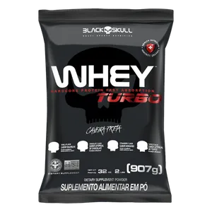 Suplemento Proteico Pó Chocolate Caveira Preta Black Skull Whey Turbo Pacote 907g Refil