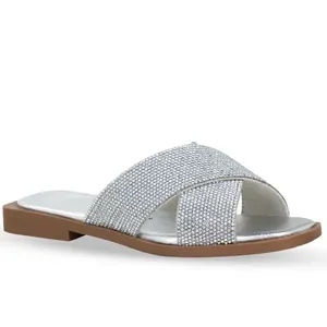 Sandália Rasteira Strass Prata 35