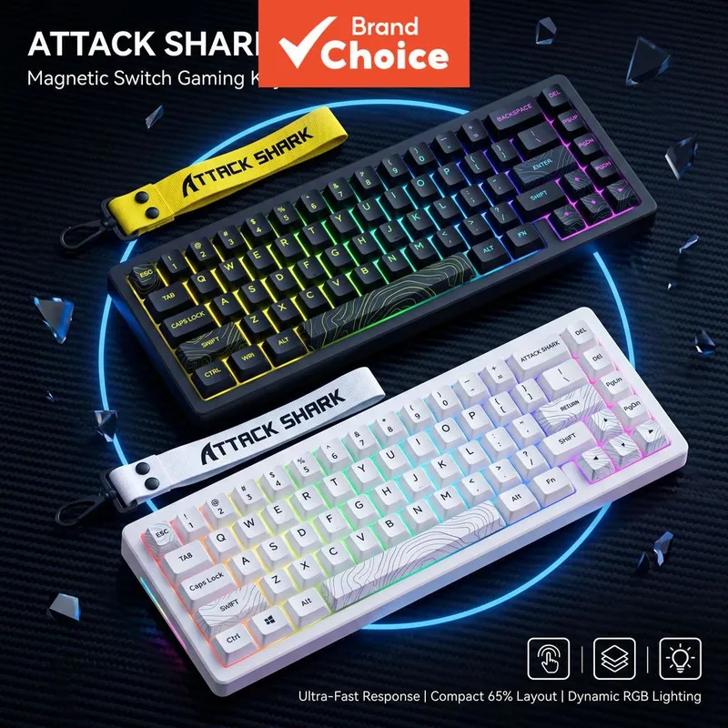 Teclado Gamer Attack Shark X68HE com Eixo Magnético, Taxa de Resposta de 8000 Hz, Precisão RT de 0,01 mm, Teclas PBT com
