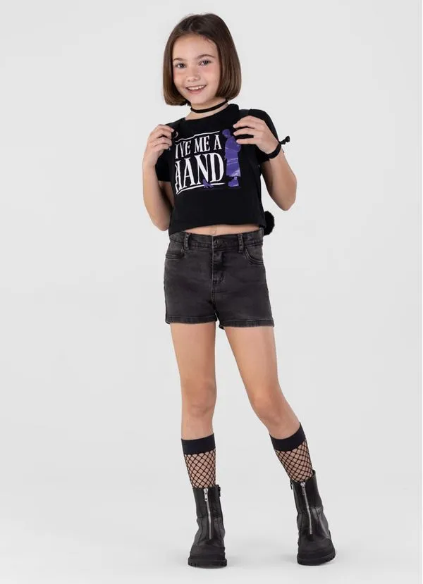 Blusa Cropped Wandinha Infantil menina Brandili - 8