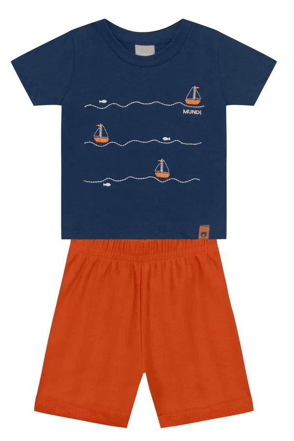 Conjunto bebê menino bordado floral Mundi - G