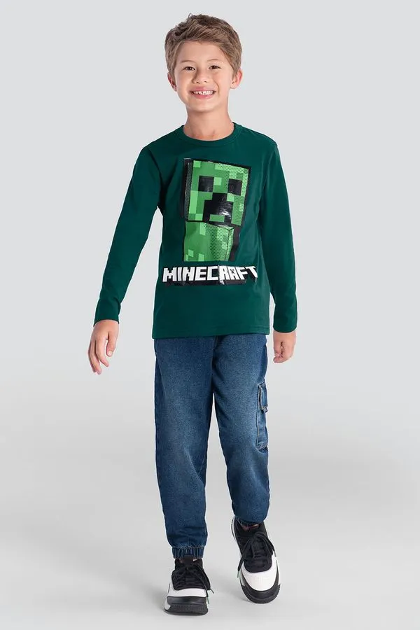 Camiseta infantil menino Minecraft em gel Brandili - 12
